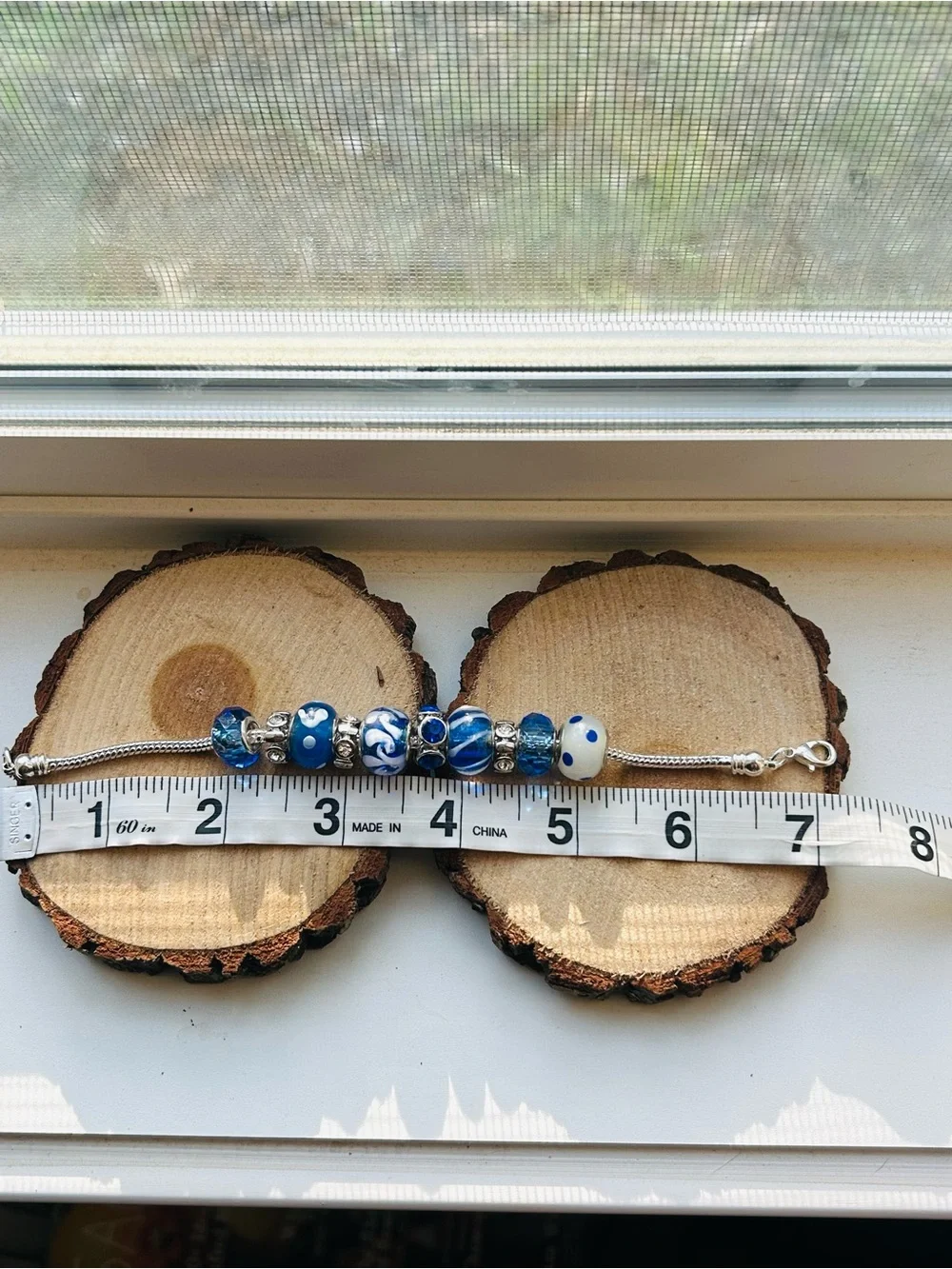 Blue & White Beaded Charm Bracelet | Glass Bead Bracelet | Coastal Jewelry - Picture 8 of 8